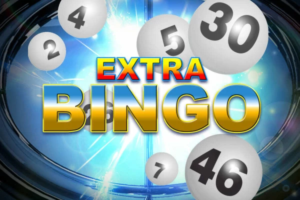 Logotipo do 'Extra Bingo' com bolas de bingo brancas com números sobre um fundo azul luminoso.